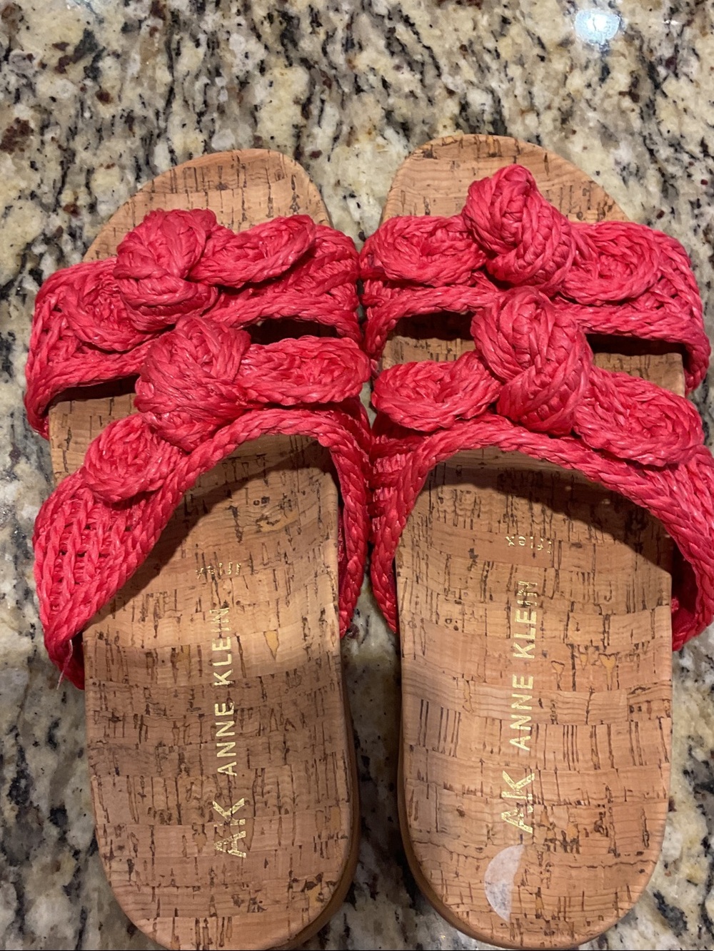 Anne Klein pinkish Coral Braided Cork Slide Sandals